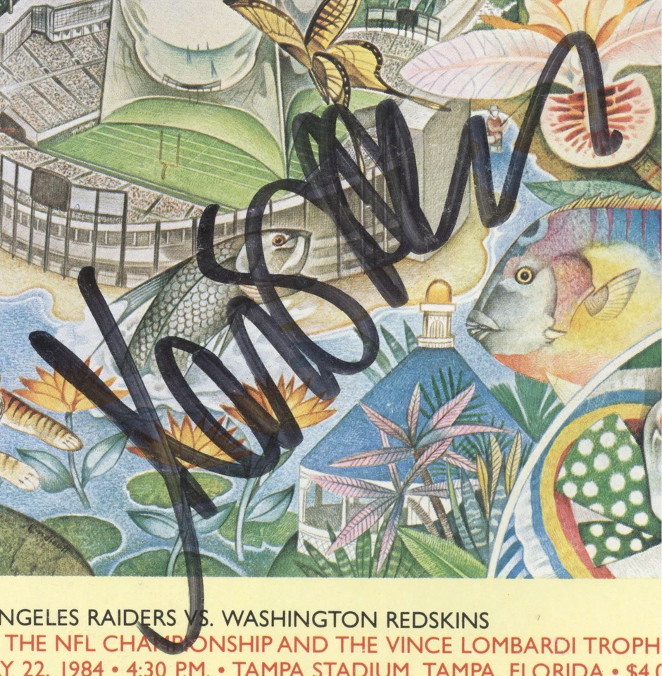 Programa del Super Bowl XVIII 1984 autografiado por Marcus Allen Raiders/Redskins (JSA) Foto 2 de 3