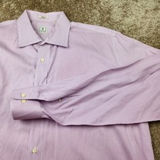 Peter Millar Mens XL 17.5 Dress Shirt Purple White Micro Stripe Cotton Button Up