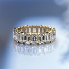 5Ct Emerald Cut Natural Diamond Eternity Wedding Band 14K Yellow Gold Size 6 7 8