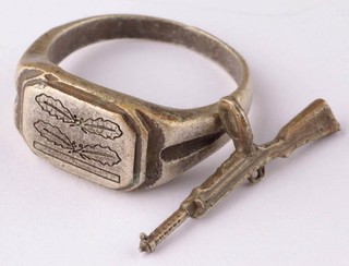 Pilot's ring 800 Silver Signet Air Force Rifle War art Military Army Mans jewel