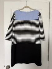LOFT Black & White Striped ShiftDress with Light Blue Yoke