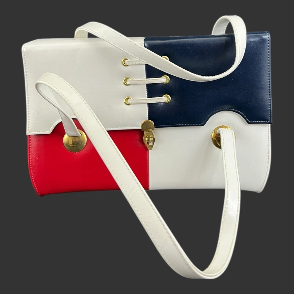 Bolsa de mão vintage naturalizadora multicolorida vermelha branca e azul - Imagem 4 de 4