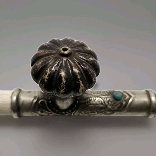 Antique Chinese Pipe Great Patina Hand Made Silver Carved - Picture 7 of 14