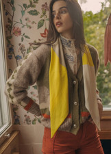 NWT Valentino Yellow, White Gray Silk Scarf ITALY 45"X 8"