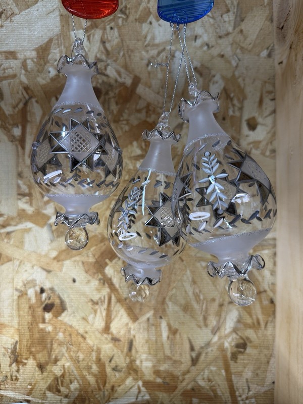 Lot of 3 Blown Glass Ornaments 9 inch with hanging Crystals