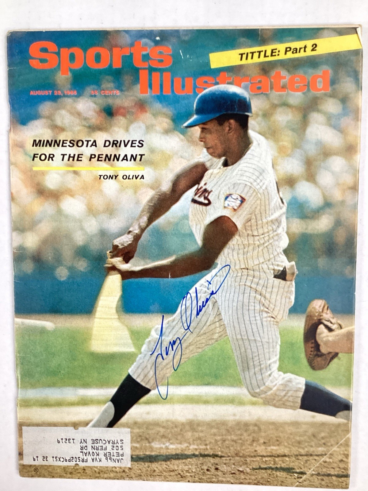 Tony Oliva Autographed Signed Minnesota Twins Sports Illustrated 8/23/65 HOF JSA 