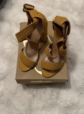 Charlotte Russe Tan Suede Braided Strappy Block Heel Sandals Ankle Strap Women