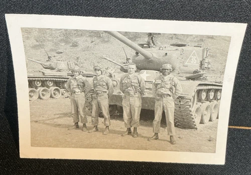 Vintage Snapshot Photo WW2 Tank Soldiers African American Black Tanker Posing