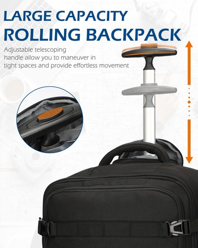Hynes Eagle 22 in Rolling Backpack Carry-on Trolley Luggage Suitcase Laptop Bag - Picture 17 of 44