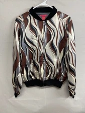 Sunny Leigh Womens Bomber Jacket Wavy Print Full Zip Silk Shell Size Large.Stain