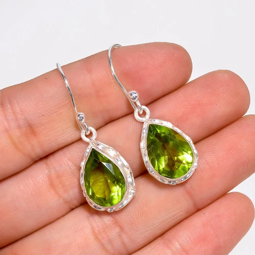 Peridot Gemstone Drop/Dangle Ethnic Green Earrings 925 Sterling Silver Jewelry