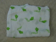 Baby Voice Green Bird Baby Swaddle Blanket White Bamboo Cotton Blend Muslin