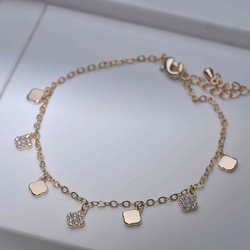 18k white gold made with SWAROVSKI crystal clover Shamrock cable chain bracelet - Picture 10 of 11