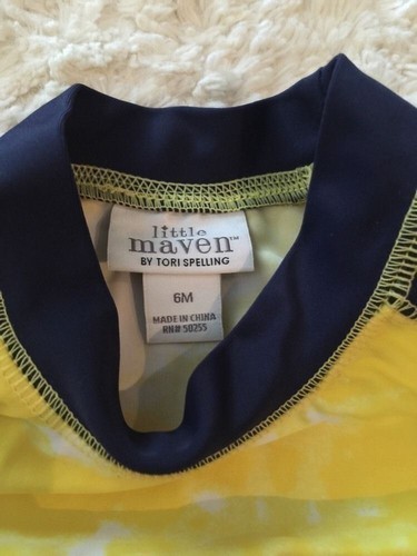 Little Maven Boys Navy Blue Yellow White Short Sleeve Swim Shirt 6 Months - Picture 5 of 5