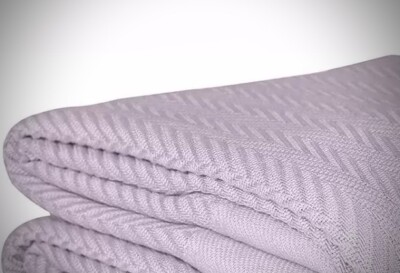 Threadmill Home Linen 100% Cotton Blanket Herringbone Soft Queen Size - Lilac