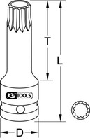"Ks Tools 1/2\" Kraft-Bit-Stecknuss Xzn, Lang, M14 (515.1172)"