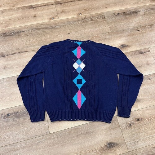 Vintage Sweater Mens Large Colours by Alexander Julian Linen Cotton 90s - Picture 2 of 6