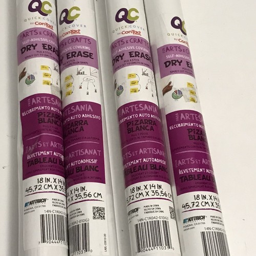 4 Four Contact Brand Quick Cover Rolls Dry Erase Peel & Stick White 18" x 14" - Picture 2 of 4