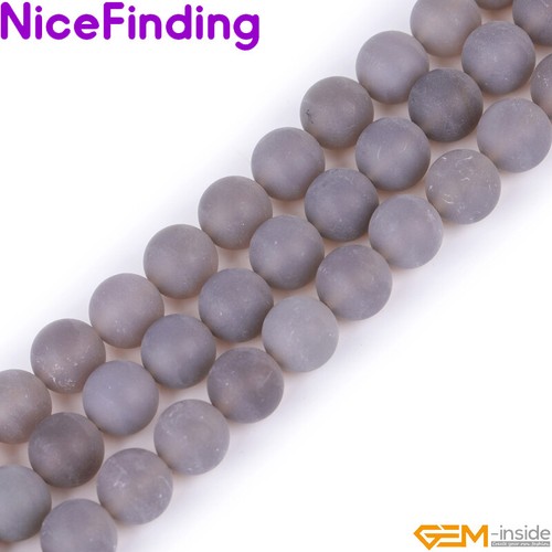 Cuentas redondas esmeriladas gris ágata natural mate para hacer joyas 15"" 6 mm 8 mm 10 mm - Imagen 6 de 30