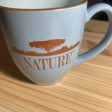 M Ware Baby Blue With Brown Trim Nature Stoneware Mug 15oz