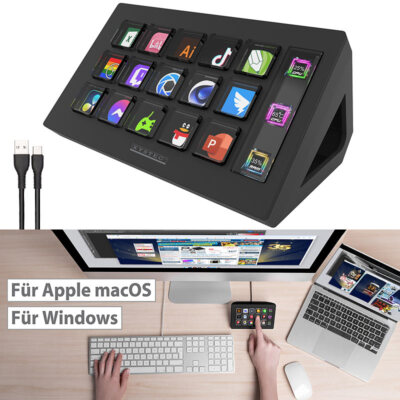 Xystec Stream-Controller mit 15 LCD-Display-Tasten, Office & Gaming, schwarz