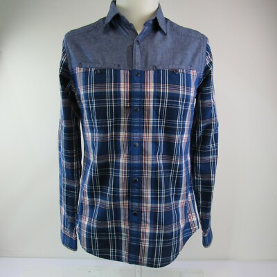 Vtg Express Western Shirt Rider Men's XL Snap Blue Black Color Block Denim