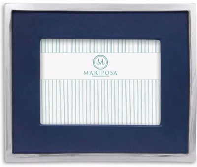 MARIPOSA Blue Leather with Metal Border 5x7 Frame new in box