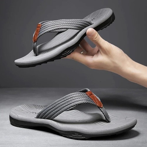 Men's Comfortable Outdoor Flip Flops, Durable Thong Sandals, Gray Sizes 6.5-10.5