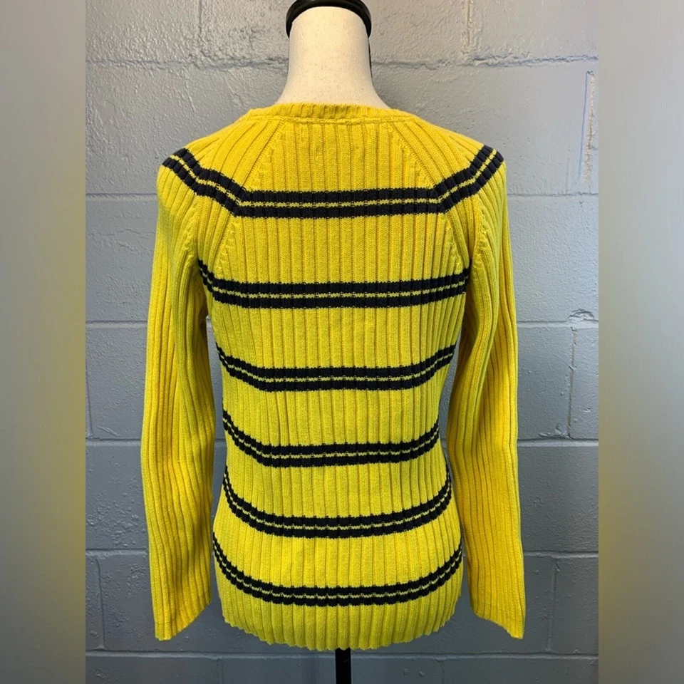 Tommy Hilfiger Suéter Acanalado A Rayas Amarillo y Azul Marino - Mujer Talla Grande Foto 3 de 4