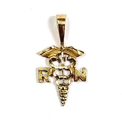10k Yellow Gold RN Nurse Necklace - Caduceus Symbol With Diamond, 16 Inch Chain, Medical Jewelry, Made In USA - View #2