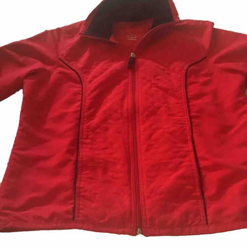 THREE HEARTS Red Zip Front Mesh Line Hooded Windbreaker Jacket Petite L Gorpcore - Picture 5 of 8