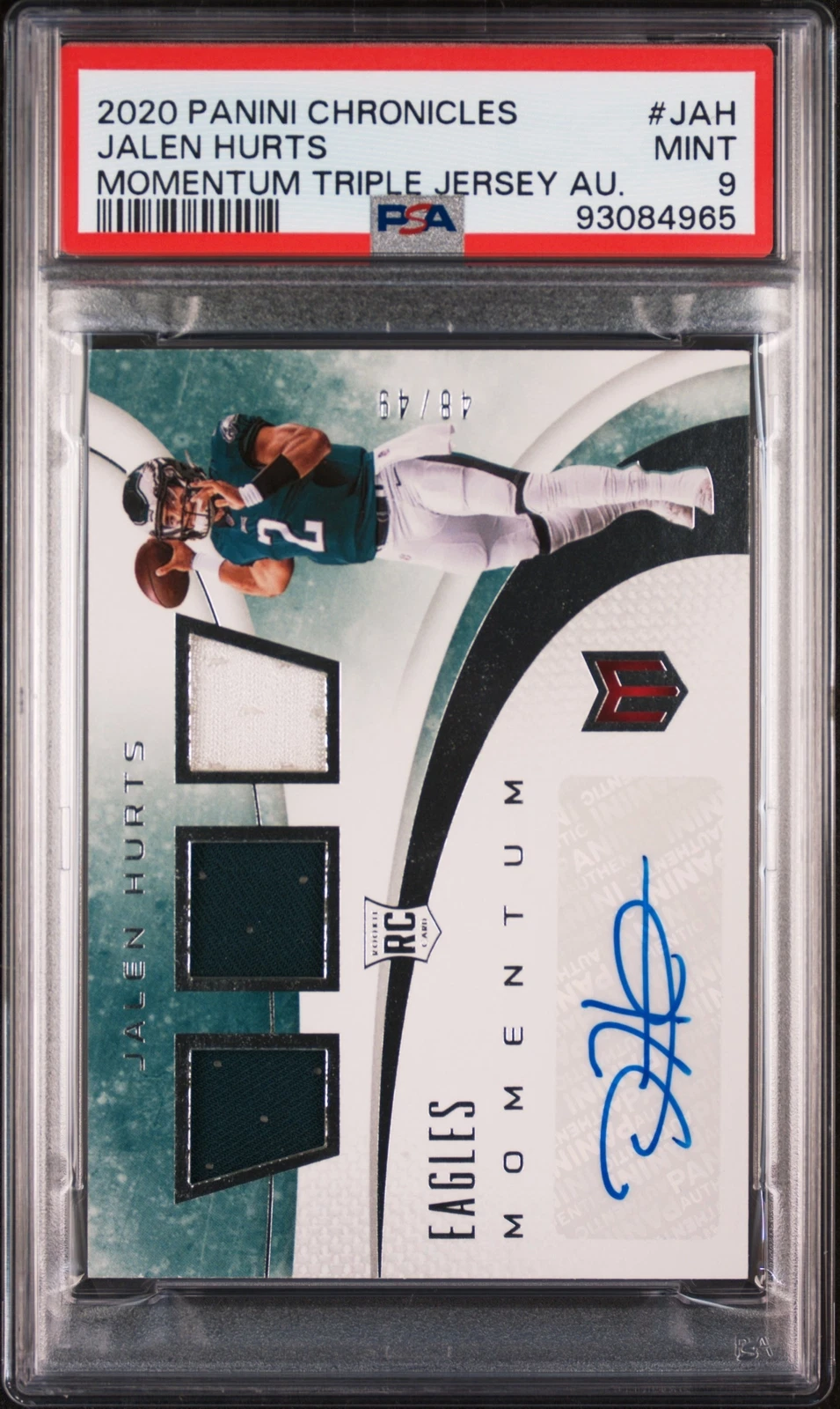 Jalen Hurts Panini Chronicles Momentum Triple Jersey Autographs #JAH Base