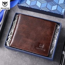 BULLCAPTAIN Genuine Leather Wallet Men RFID Blocking Coin Purse Card ID Holder
