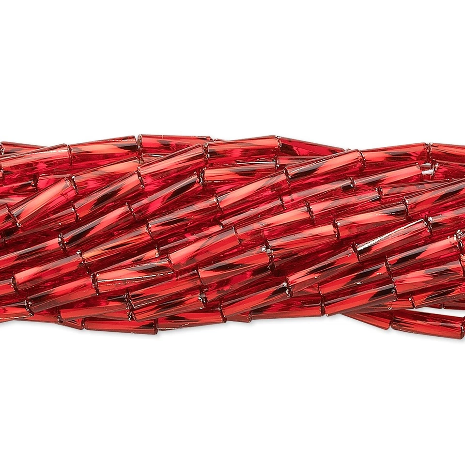 Bead, Bugle, RED Silver Lined Czech Glass 6mm (1/4" Long) #3 Twist (1150) - Image 4 of 4
