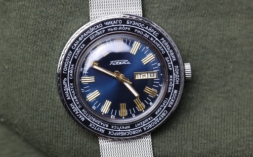π Wristwatch RAKETA Cities World Time Vintage Men Blue Watch cal. 2628.H Rocket