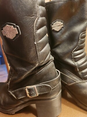 HARLEY DAVIDSON BLACK LEATHER SIDE ZIP MOTORCYCLE BOOTS WOMEN'S 9 VINTAGE 90S