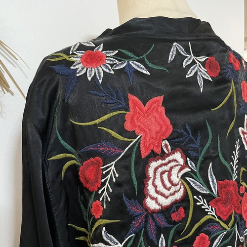 Zara Womans Black Floral Size S Bomber Zip Jacket Boho Satin Embroidered Boho - Picture 8 of 11