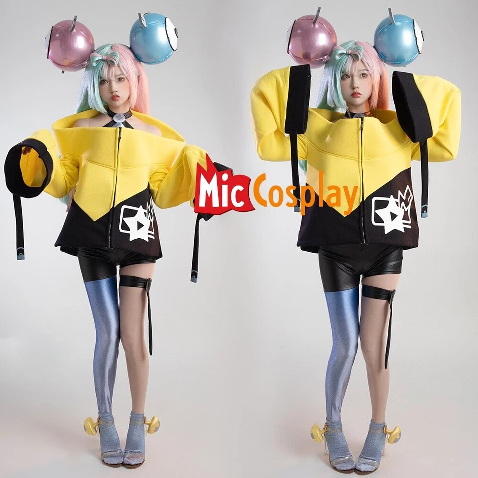 Damen Iono Cosplay Kostüm Neckholder bauchfreies Oberteil und Jacke mit Socken und Beinring - Bild 2 von 4