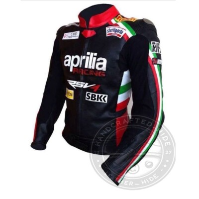 Handmade Men's Black Aprilia Motorcycle Racing Genuine Lambskin Leather Jacket