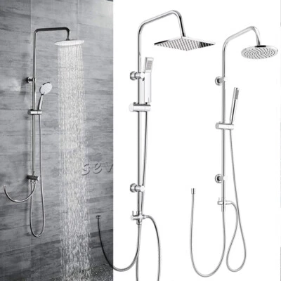 RAINFALL SHOWER KIT TWIN HEAD CHROME FIXED HEAD RISER RAIL WITH BATH MIXER TAPS