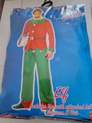 ADULT MENS ELF SUIT FATHER CHRISTMAS HELPER FANCY DRESS COSTUME