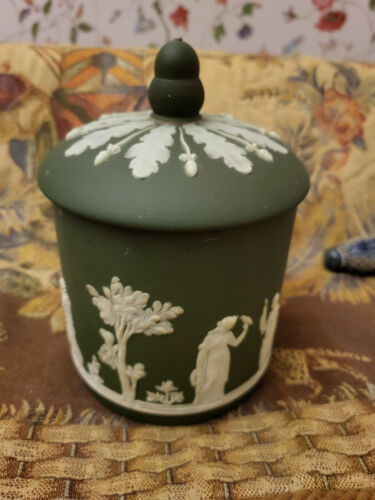 Antique Wedgwood Olive Green Jasper Dip Tobacco Jar CA. 1890~ Exquisite! - Picture 10 of 14