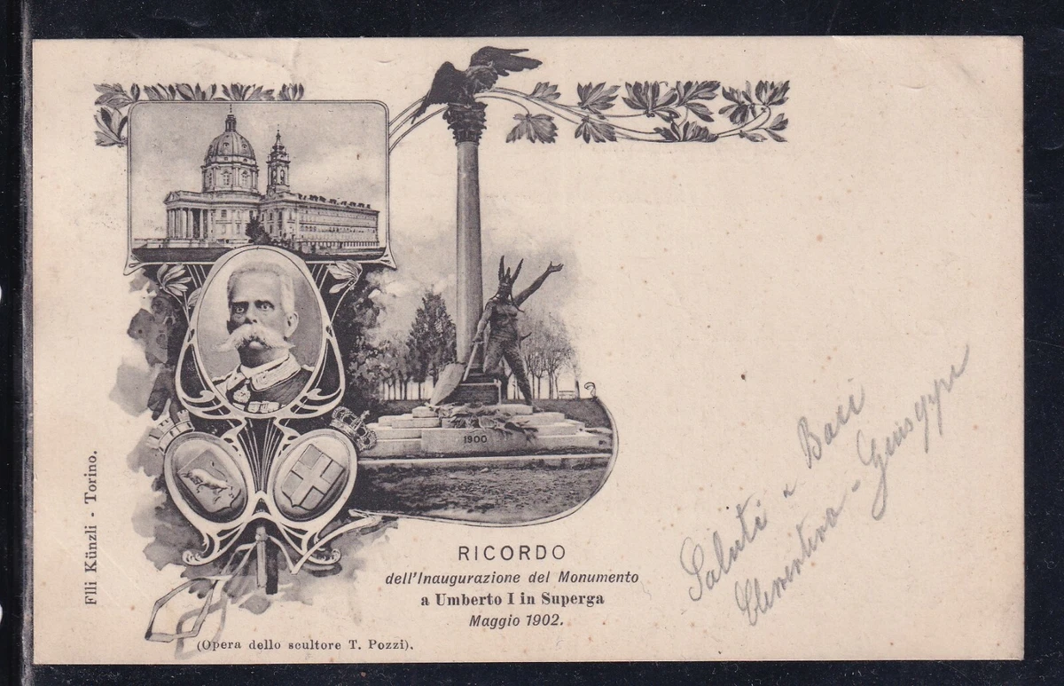 Cartolina Ricordo Inaugurazione Monumento Umberto I Superga 1902