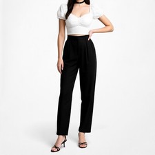 Vintage Y2K Black High Waisted Pleated Detail Tapered Trouser Pants  Size  S