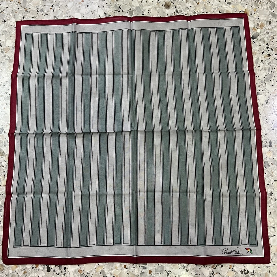 VTG MEN HANDKERCHIEF GREEN RED STRIPE CLASSIC COTTON POCKET ART SQUARE18" #JP226 - Image 3 of 3