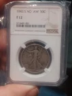 1943-S Walking Liberty Half Dollar . Missing Designer's Initials(AW). NGC F-12.