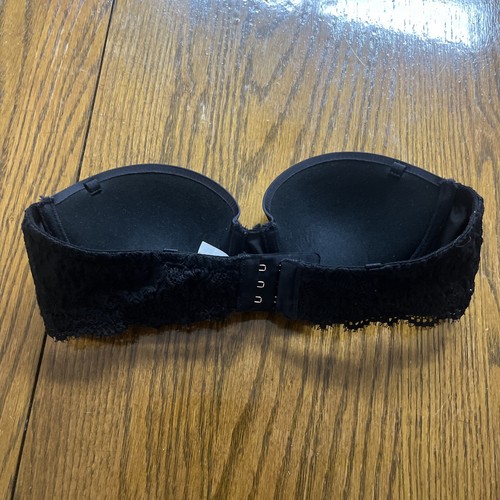Aerie Womens Size 32B Real Happy Black Strapless Push Up Bra lace - Picture 3 of 6