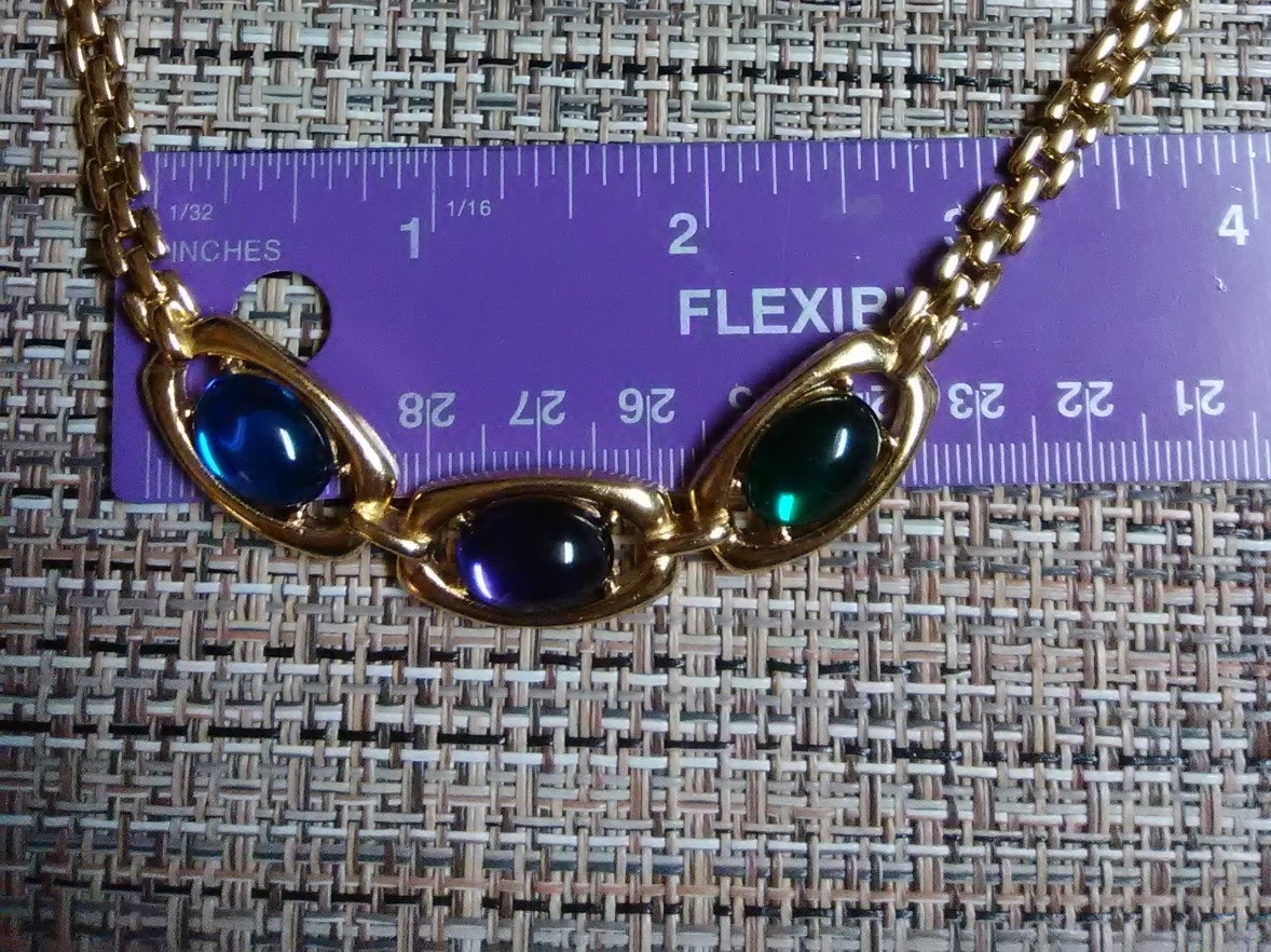 Trifari TM purple blue green gold tone necklace View 2