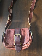 FOSSIL Y2k Long Live Vintage 1954 Rusty Brown Leather Crossbody Shoulder Bag