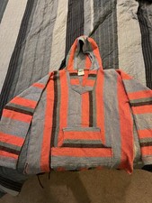 Mexican Baja Hoodie Poncho Woven Hooded Sweater Surfer/Drug Rug, XL